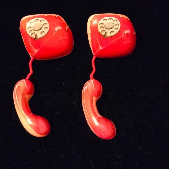 Standing Ovations Jewelry - Standing Ovations Red Telephone of the Hook Vintage 80s Dangle Earrings